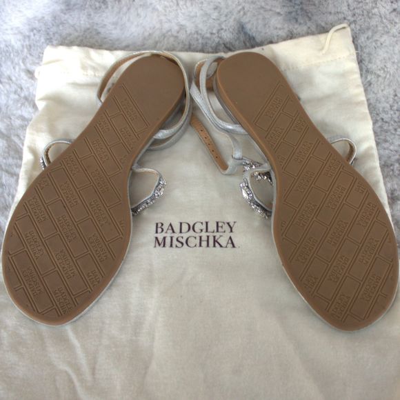 Badgley Mischka Melinda II Embellished Crystal Evening Sandals w/ bag | Silver 7 - Picture 6 of 13